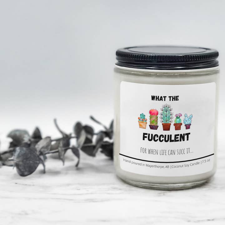 Dark Horse Handcrafted - Wholesale Jar/Filled Candle - What the Fucculent - Funny, Rude, Sweary Candle, Naughty