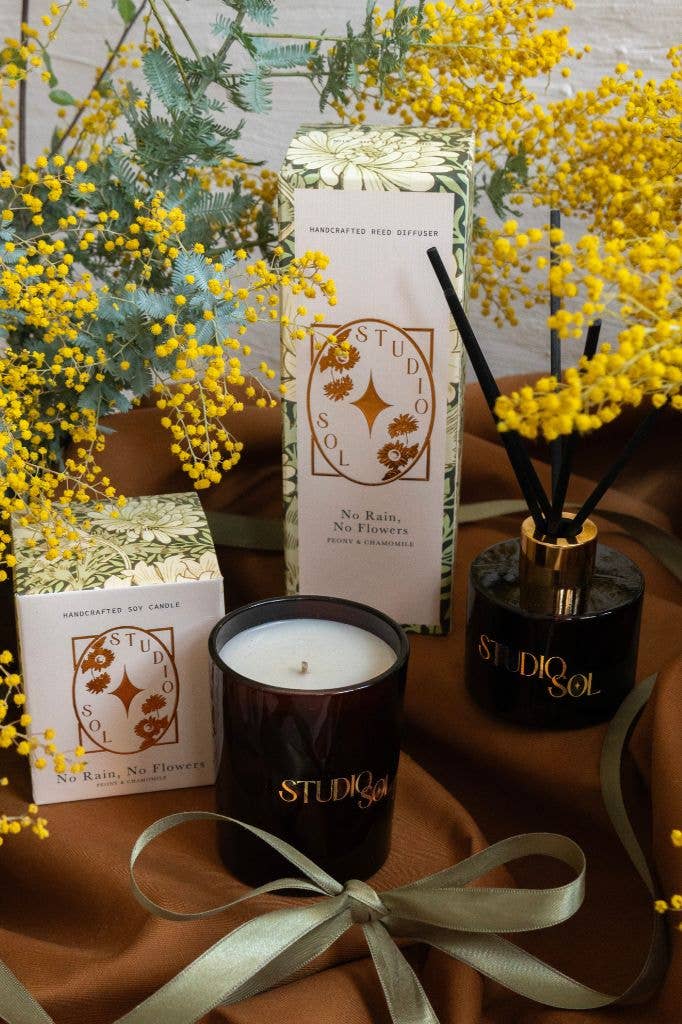 Studio Sol Store - Wholesale Jar/Filled Candle - No Rain, No Flowers Candle | Peony + Chamomile1