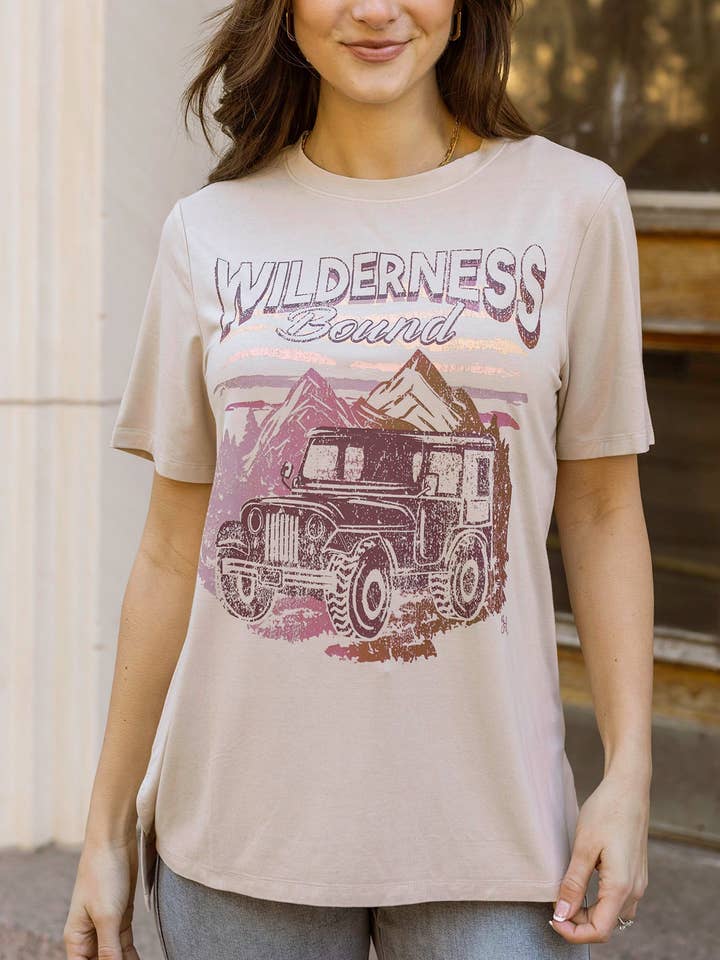 Side Slit Girlfriend Fit Graphic Tee - Wilderness Bound for wholesale by Grace and Lace