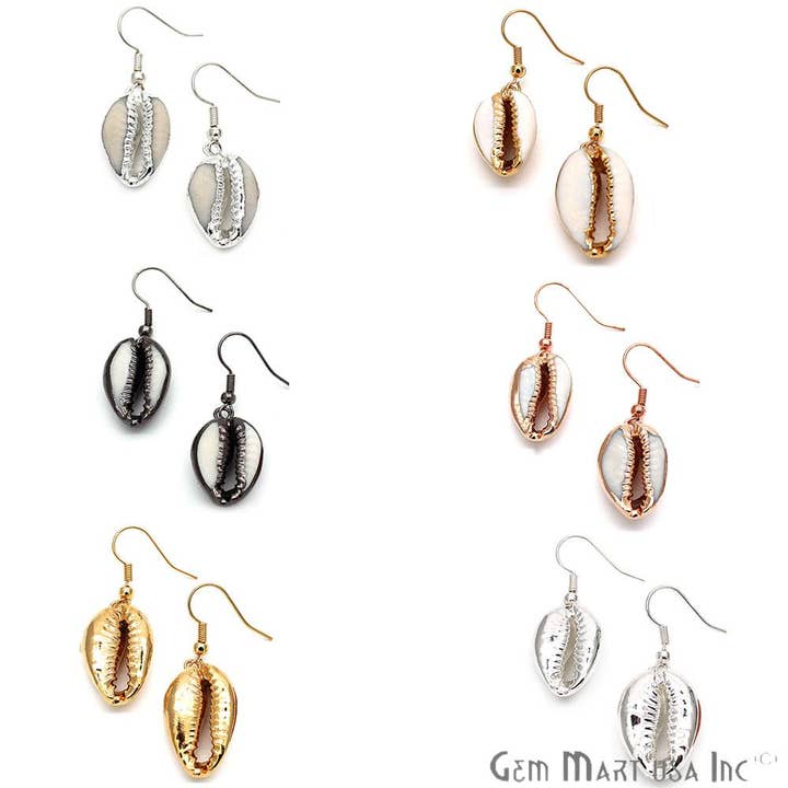 Pendientes de concha marina de cauri natural, gancho colgante, joyas de playa para venta al por mayor de GemMartUSA