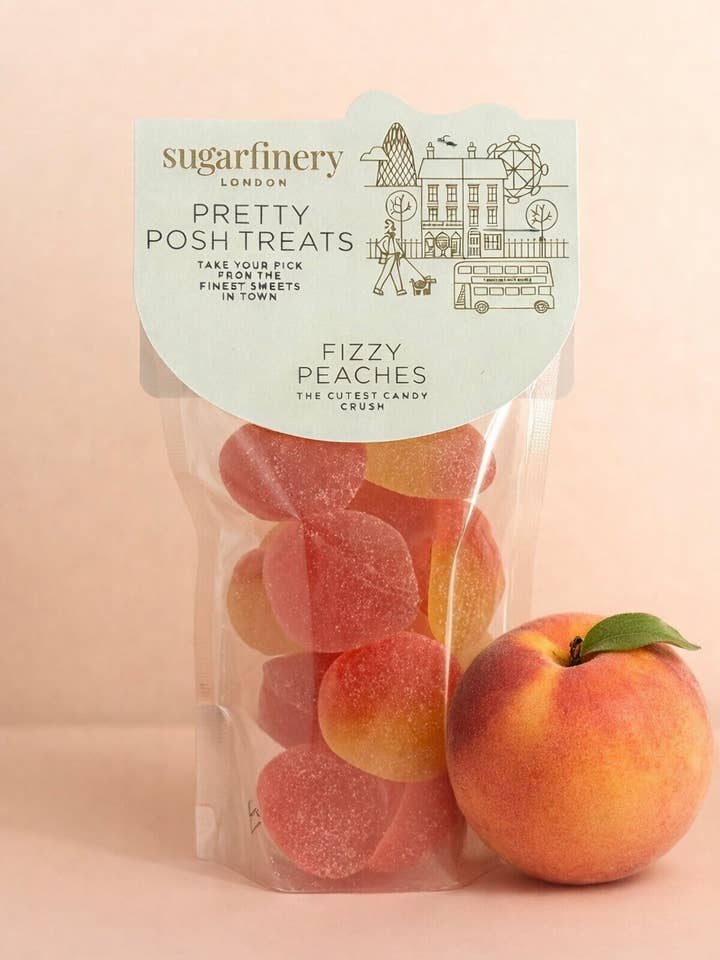 Fizzy Peaches - Pretty Posh Treats Mini Pouch 198g for wholesale by sugarfinery limited