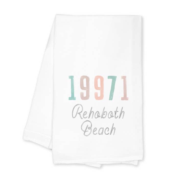 Tea Towel White Watercolor Coastal Wave Rehoboth Beach for wholesale by Love Local