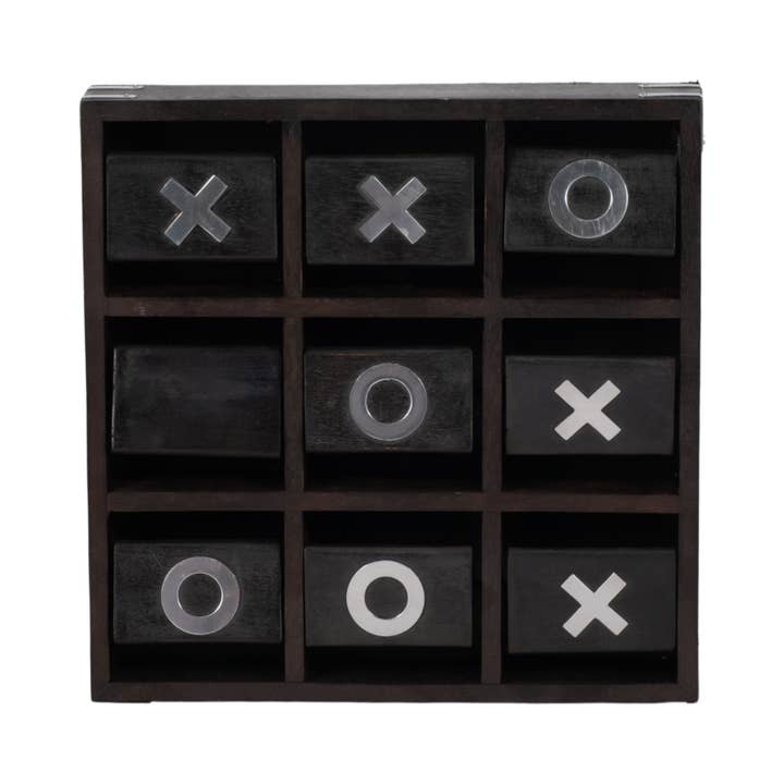 Sagebrook Home - Wholesale Board Game - Black 10x10 in. Wood Square Revolving Tic Tac Toe Game