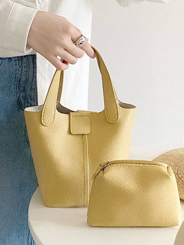 VividLux - Wholesale Tote Bag - Women's - Simple Casual Chic PU Solid Color 2 Pieces Bags Accessories3
