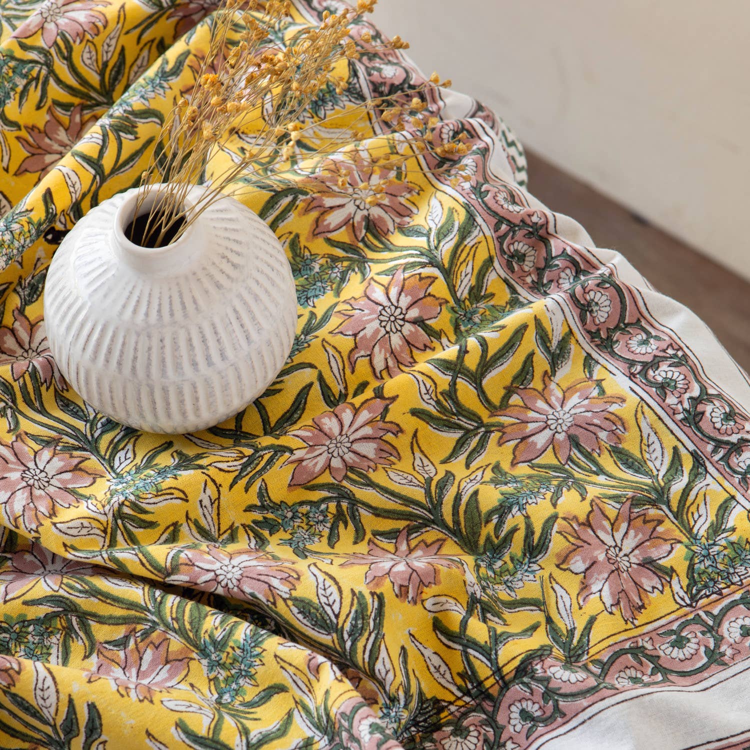 Danica Heirloom - Wholesale Tablecloth - Clematis Block Print Tablecloth 90 x 60 inches1