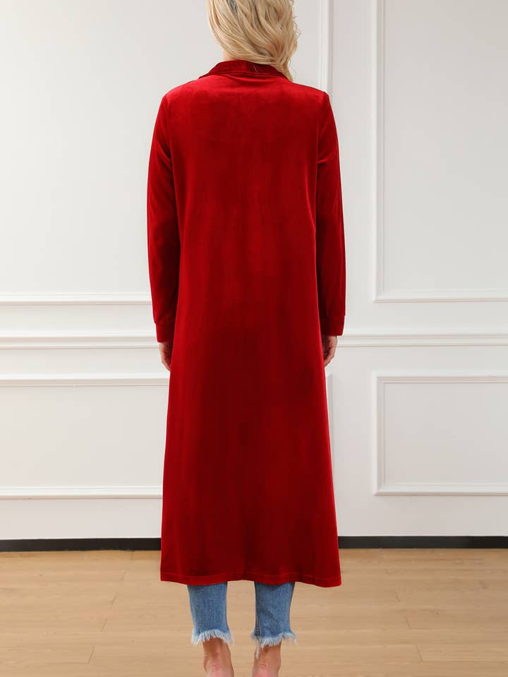 Lovesoft - Wholesale Cardigan - Women's - Velvet Open Front Pocketed Long Duster22