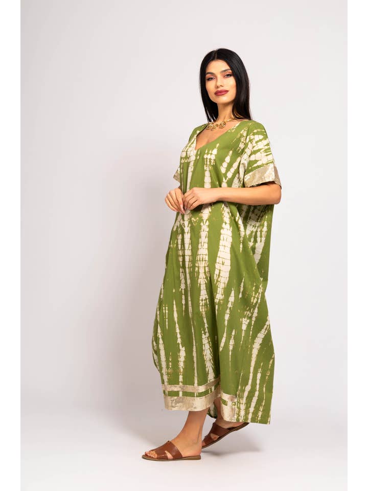 FAME GREECE - Vente Robe – femme - Kaftan oversize F-167 en coton avec sequins1