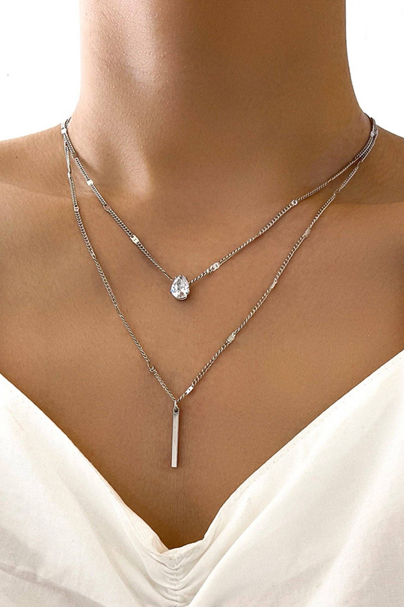 WoodWristCo - Wholesale Halskettinghanger - Gestapelde ketting met rhinestone kwastje en hanger3