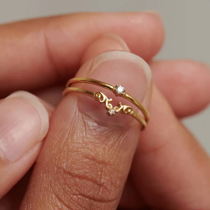 S-kin Studio Jewelry - Wholesale Band/stacked ring - Alice Solid Gold Wishbone Stacking Ring2