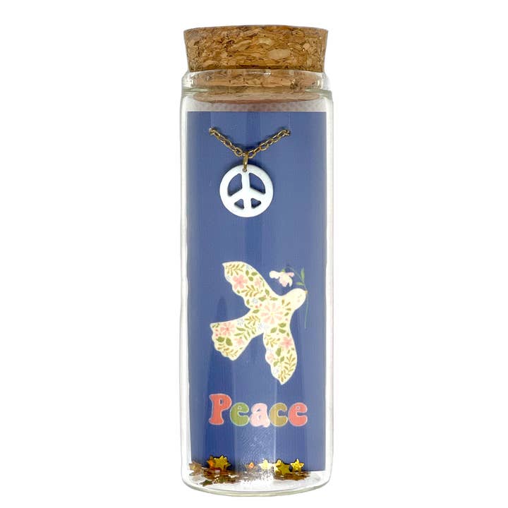 Peace Sign Mother of Pearl Shell Charm Necklace for wholesale by L Rae Charm