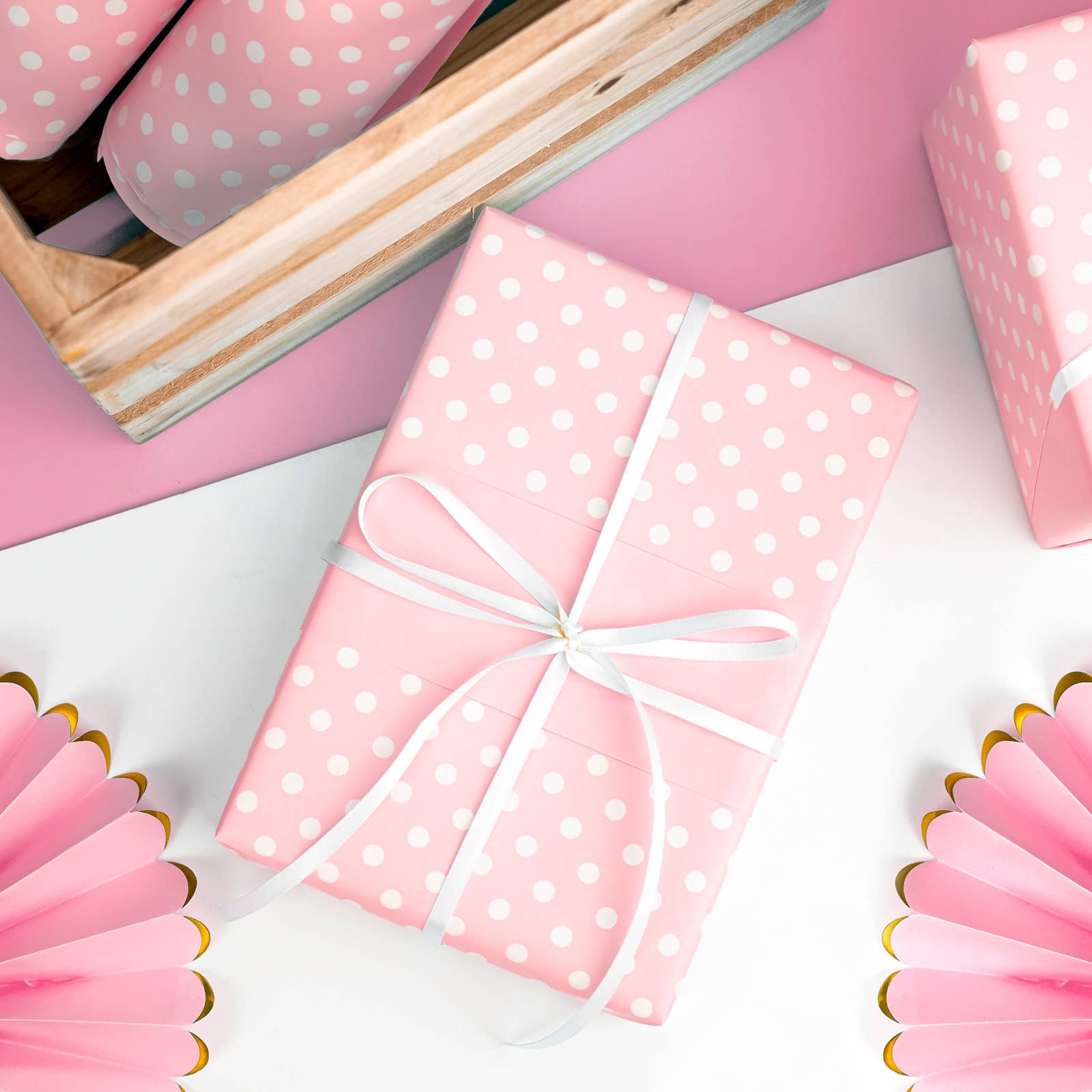 Wrapaholic Gifts & Packing Company - Wholesale Wrapping Paper Roll - Reversible Wrapping Paper - Jumbo Roll Baby Pink Polka Dots1