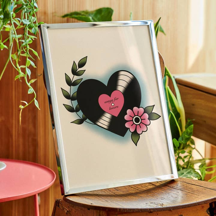 Valentines Vinyl Record Traditional Tattoo Print Poster for wholesale by Shop Late 80s