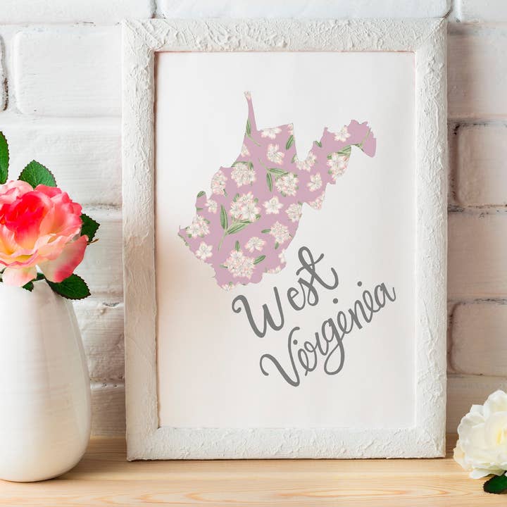 Impression artistique de la carte de l'État de Virginie-Occidentale pour la vente par Erica Catherine Illustration