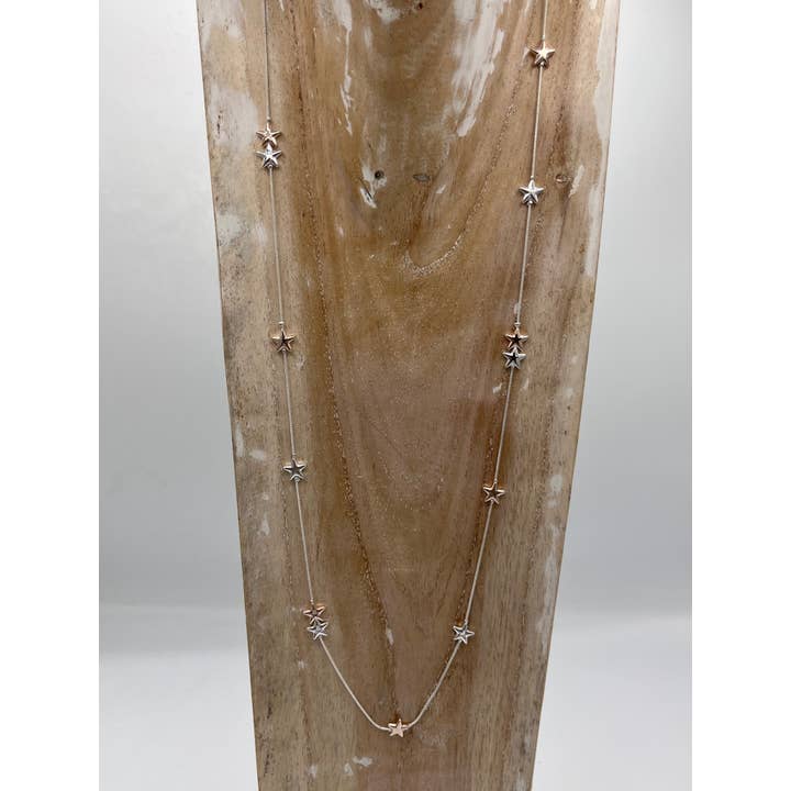 Jess & Lou – wholesale Link & chain necklace – Delicate cascading mixed stars NK278MIX0