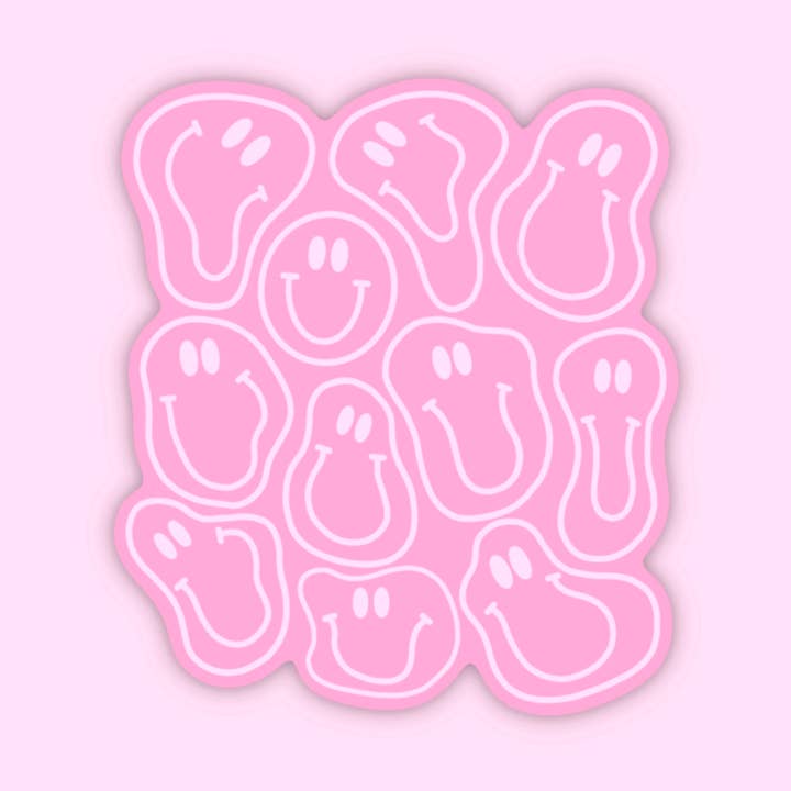 Autocollant Funky Smile Face - Rose pour la vente par Golden Hour Press Co.
