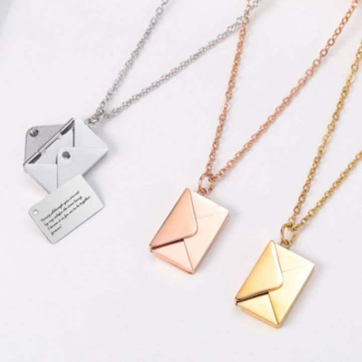 Perimade & Co. LLC - Wholesale Locket Necklace - Custom Envelope Photo Locket Necklace in 925 Sterling Silver