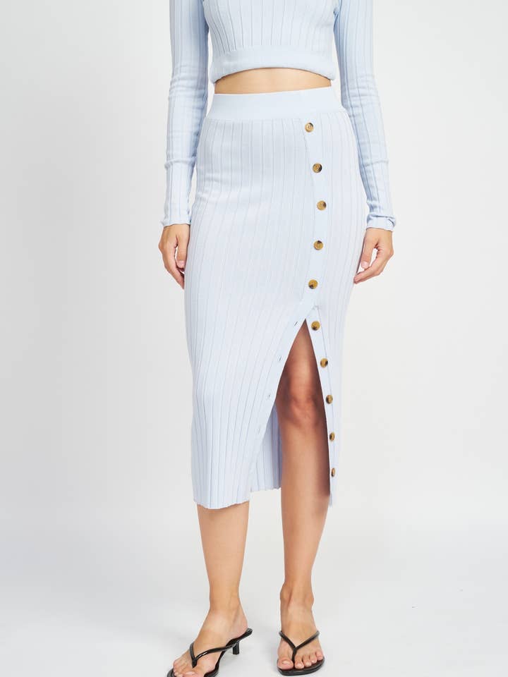 MIDI SKIRT WTIH SIDE BUTTON DETAIL for wholesale by Emory Park