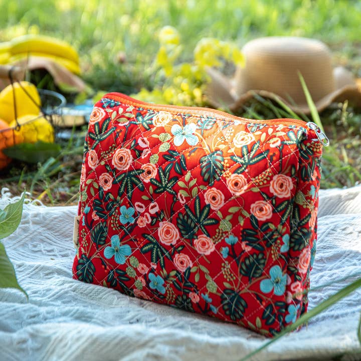 Sparkle Being – wholesale Make-up/cosmetic bag – Nature's Bloom Floral Quilted Makeup Cosmetic Toiletry Bag