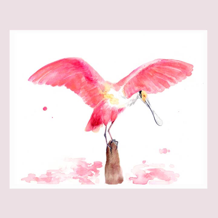 Impression artistique à l'aquarelle « Roseate Spoonbill » pour la vente par Lyla Clayre Studio