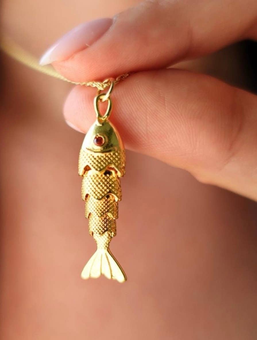 HoopLa - Wholesale Pendant/Charm Necklace - Lure- 14K Gold Steel Articulated Portuguese Fish Necklace 6