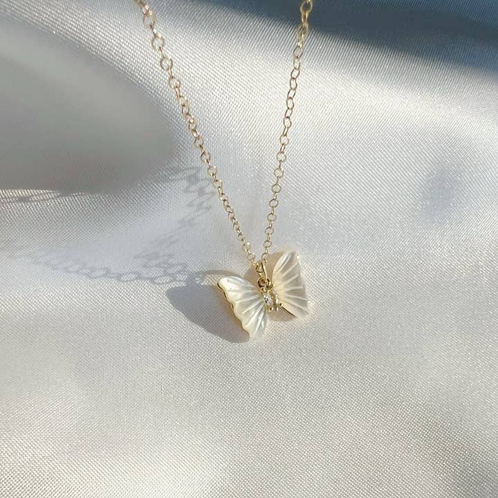 True by Kristy Jewelry - Wholesale Pendant/Charm Necklace - Brynn Butterfly Mother of Pearl Gold Filled Necklace