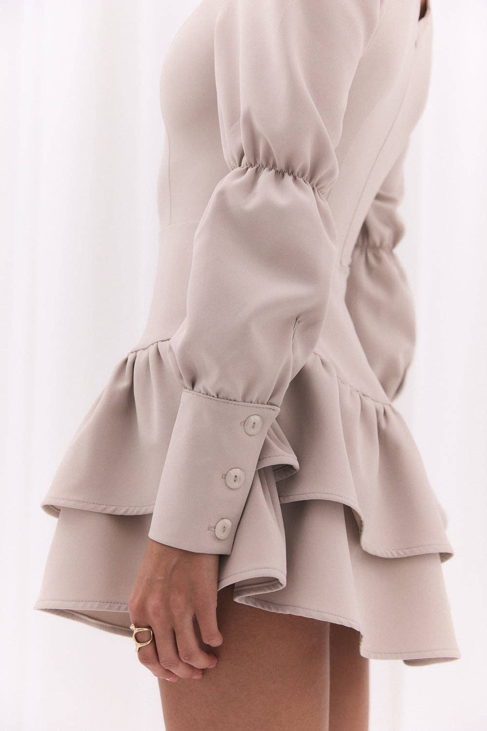 Azuri Fashion Group - Wholesale Dress - Women's - Beige dress with puffy sleeves3