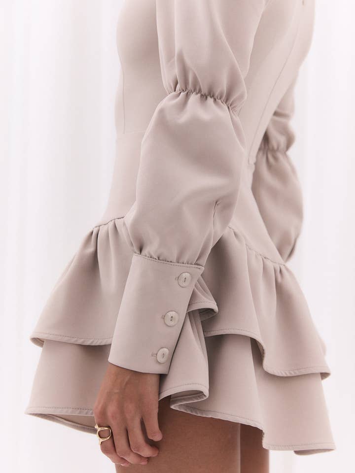 Azuri Fashion Group - Wholesale Dress - Women's - Beige dress with puffy sleeves3