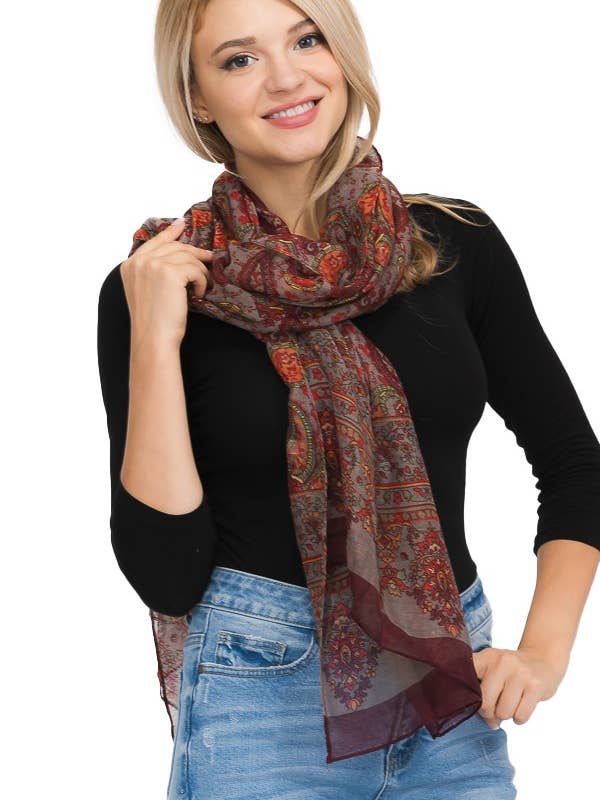 Paisley Print Semi Sheer Oblong Scarves for wholesale by Cap Zone