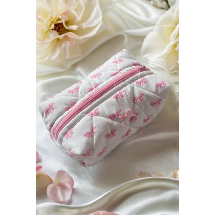 1 the Woman - Wholesale Makeup/Cosmetic Bag - Bow Knot Quilted Zipper Makeup Bag