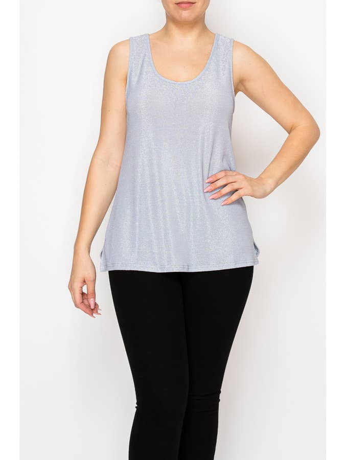 GREY SUBTLY SPARKLY LUREX FABRIC TANK TOP-4844GREY for wholesale on Faire