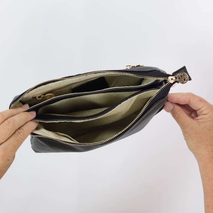 Willow & Zac - Wholesale Crossbody Bag - Women's - Ruby Gold Lattice Suede Clutch Crossbody5