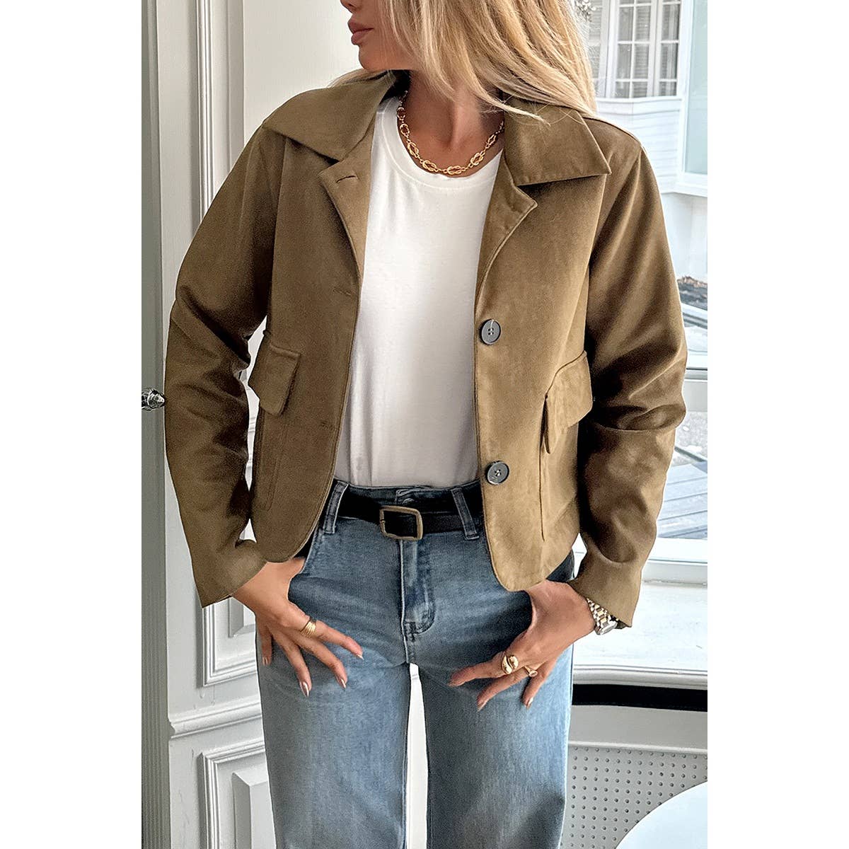 Supreme Fashion - Wholesale Jacket - Women's - Solid Suit Lapel Faux Suede Leather Jacket0