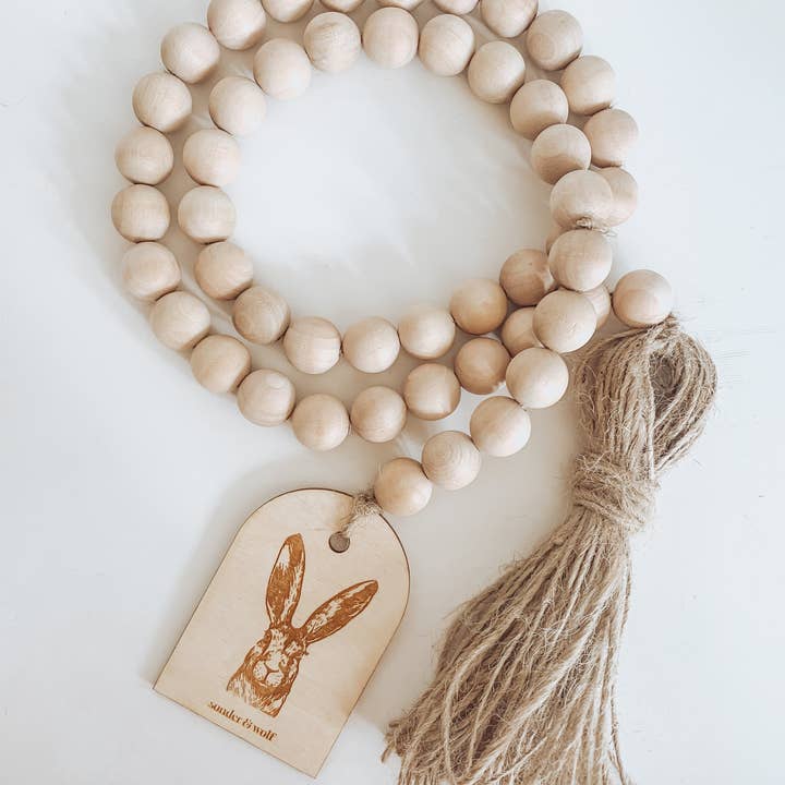 Bunny Wood Bead Garland with Jute Tassel for wholesale by sonder & wolf
