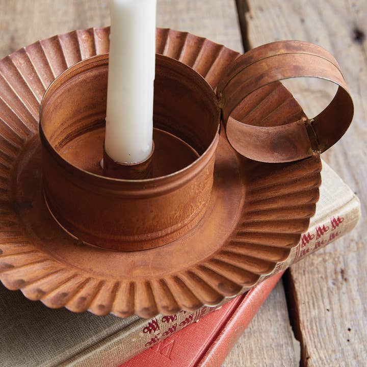 CTW Home Collection - Wholesale Candle Holder - Rustic Chamberstick Candle Holder with Glass Hurricane