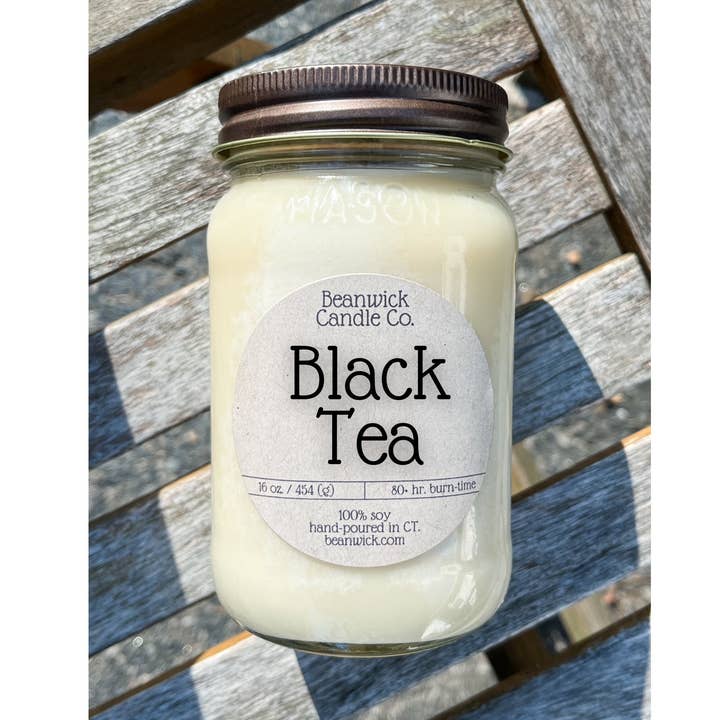 BLACK TEA Soy Candle in Mason Jar Unique Gift for wholesale by Beanwick Candle Co.