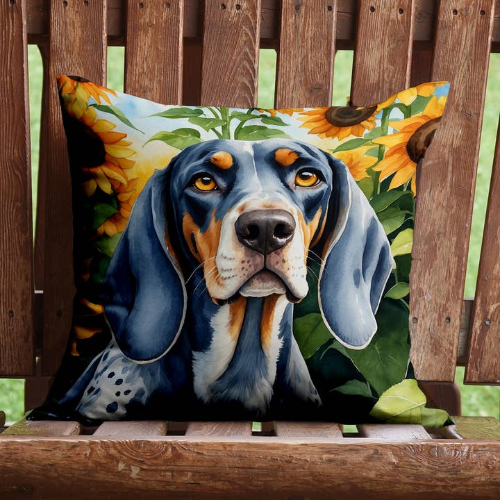 Almohada Bluetick Coonhound en forma de girasoles, 14 x 14 cm, DAC6030 para venta al por mayor de Caroline's Treasures
