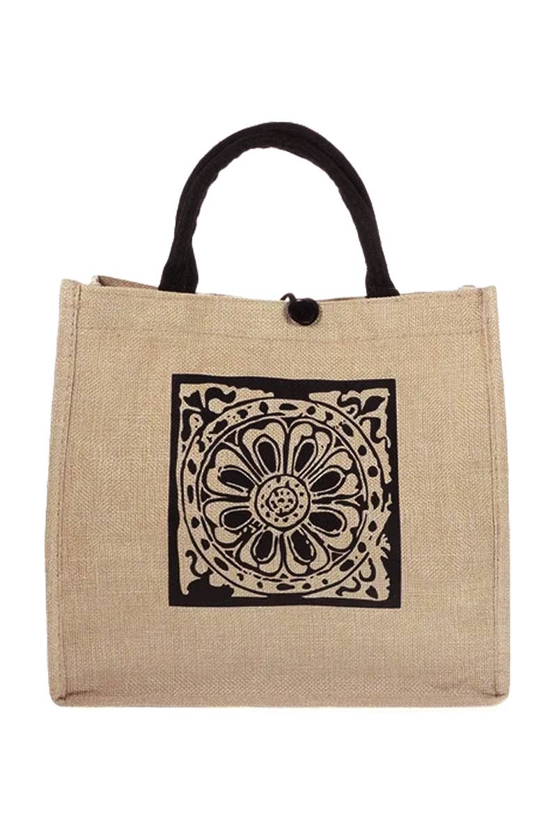 Cap Zone - Wholesale Beach Bag - Boho Tribal Print Burlap Box Tote Beach Bag9