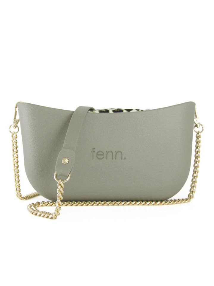 Classic LIGHT KHAKI with leopard canvas inner and gold chain strap for wholesale by Fenn Collection UK