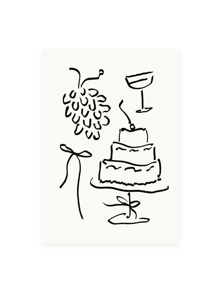 Postcard Grapes and Cake (Risograph) for wholesale by L'Atelier Samedi