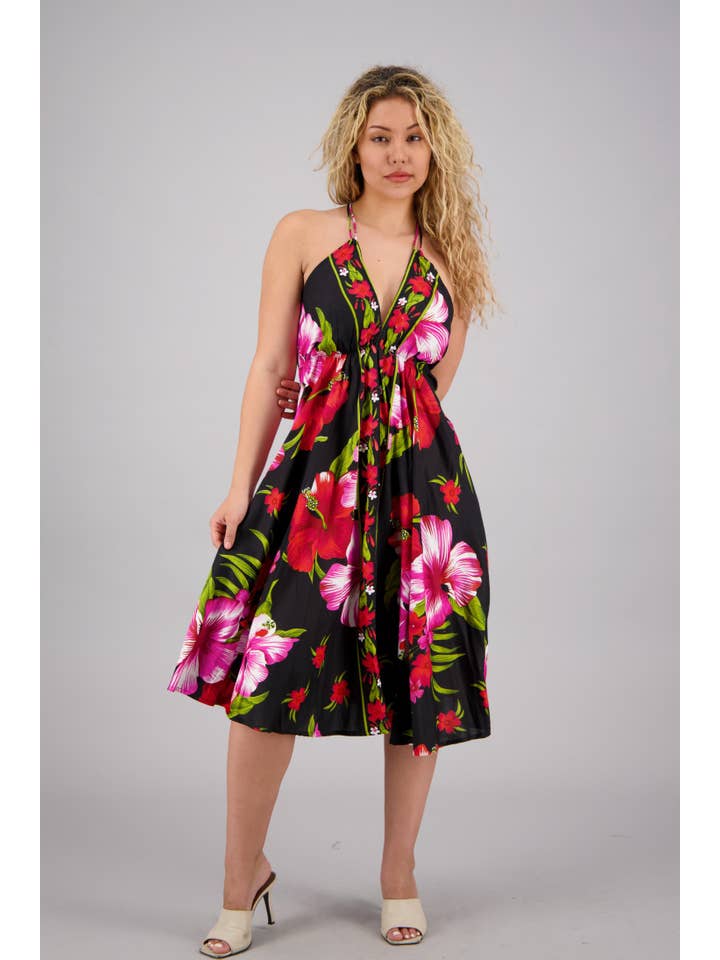 Advance Apparels – Vestido - Mulher por atacado – Vestido Cachecol Estampado Halter Top Floral 1973-WHT5