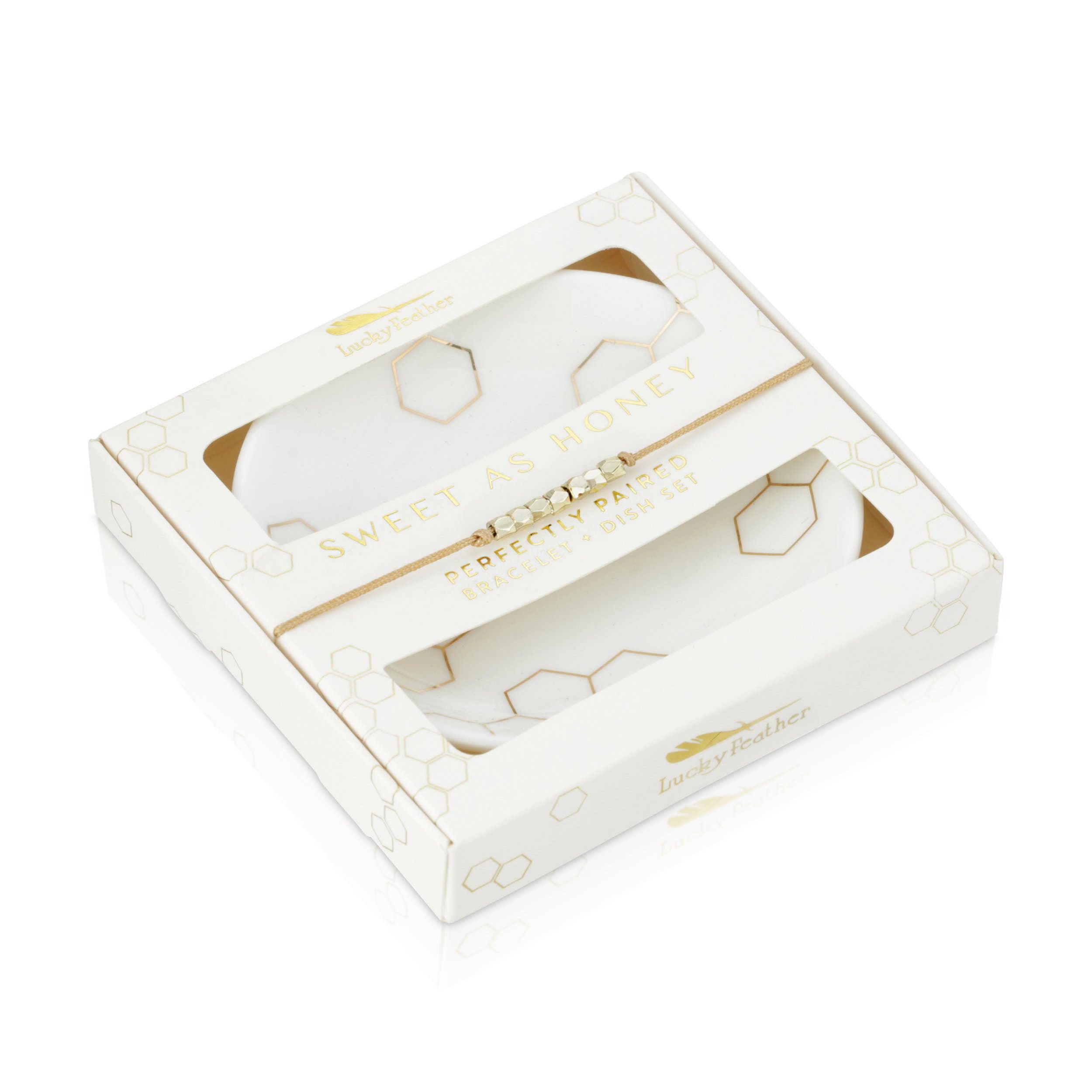 Lucky Feather - Wholesale Jewelry Set - Bracelet + Dish Set - HONEY - Rnd dish/Card Box1