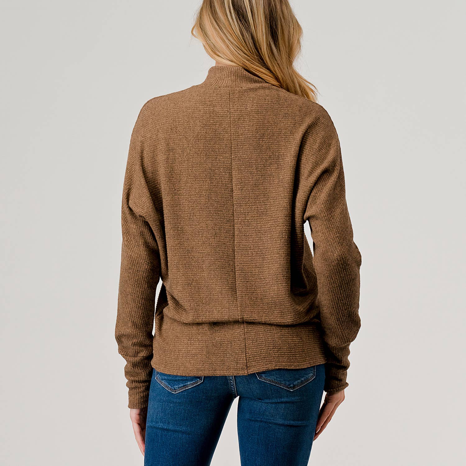 Heimious - Wholesale Knit Top - Women's - Mock Neck Long Dolman Sleeve Ribbed Knit Top, T26137