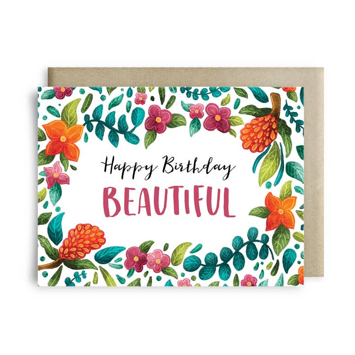 Hermosa tarjeta reciclada floral australiana de feliz cumpleaños para venta al por mayor de Stray Leaves