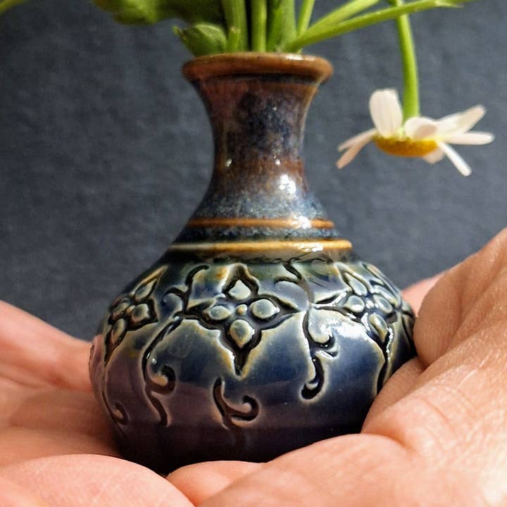 Amphora Bud Vases w/full pattern Made to Order for wholesale by Plays in Mud Pottery