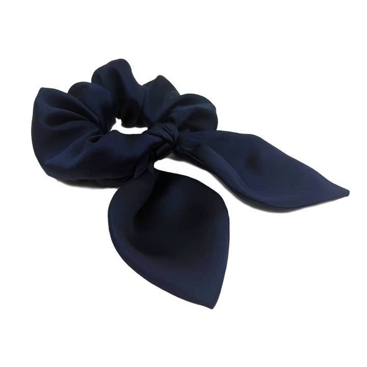 Midnight Silk Bow Scrunchie for wholesale by Krystell Barraza