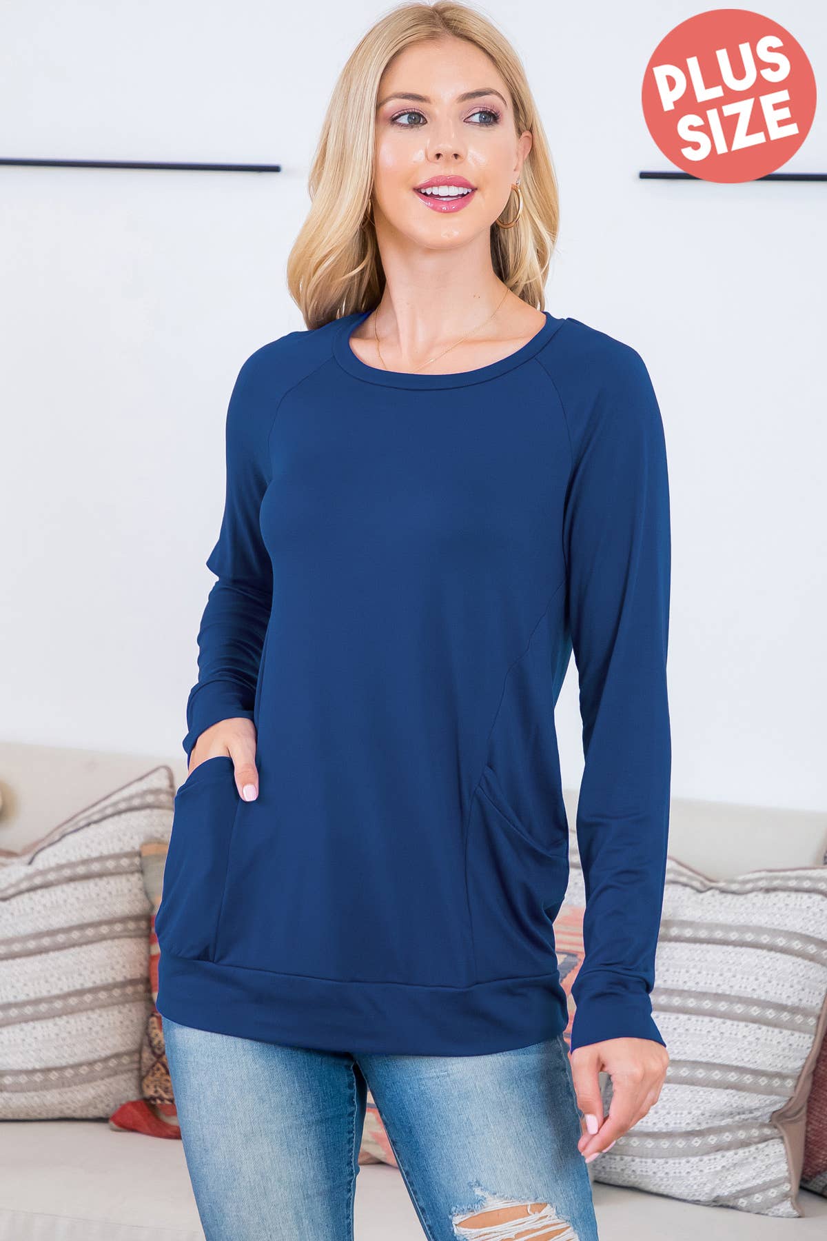 You & Me – Túnica - Mulher por atacado – YMT20003XV-PLUS TAMANHO MACIÇO BOLSO FRONTAL DE MANGA COMPRIDA16