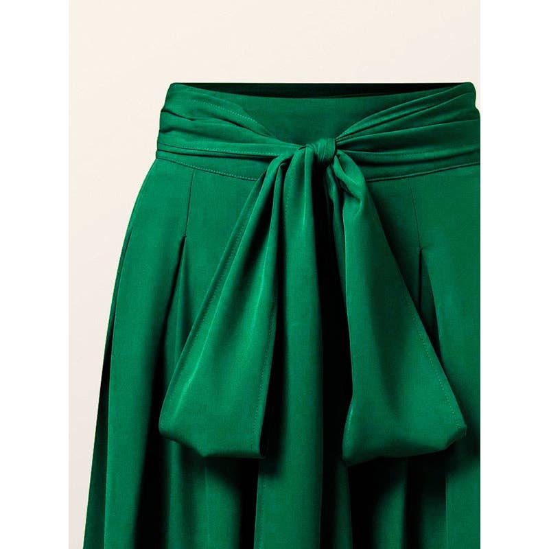GREEN Loose Wide Leg Pleated Solid Color Tied Waist Pants Trousers for wholesale on Faire4