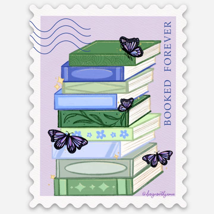 Booked Forever Stamp Sticker for wholesale by Designs with Jamie