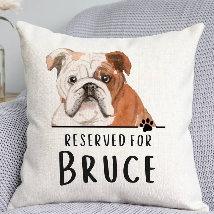 Bulldog Reserved For Dog Cushion for wholesale by DoodlecardsBoutique