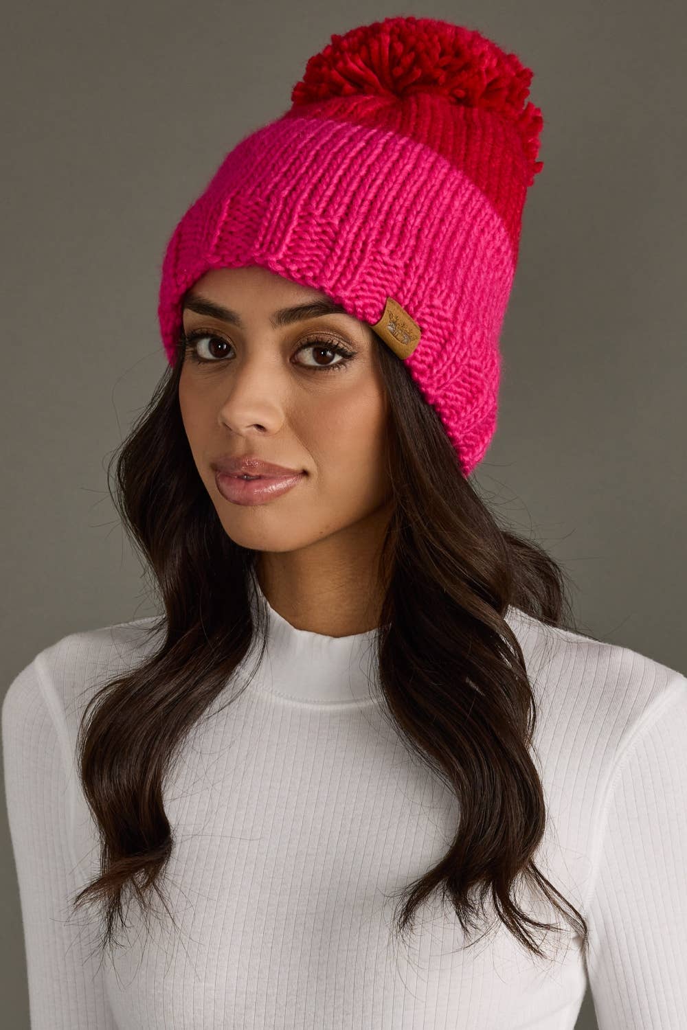 Panache Apparel Co. - Wholesale Beanie - Women's - Red & Pink Color Block Pom Hat2